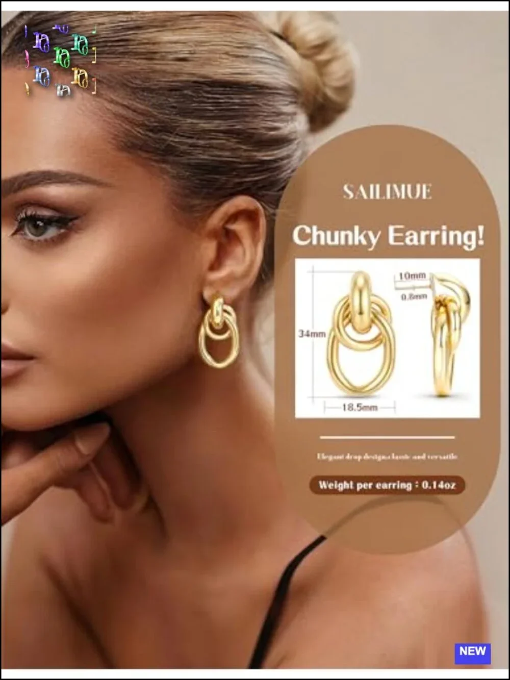 14K Gold Plated Chunky Knot Drop Dangle Earrings Hypoallergenic Lightweight